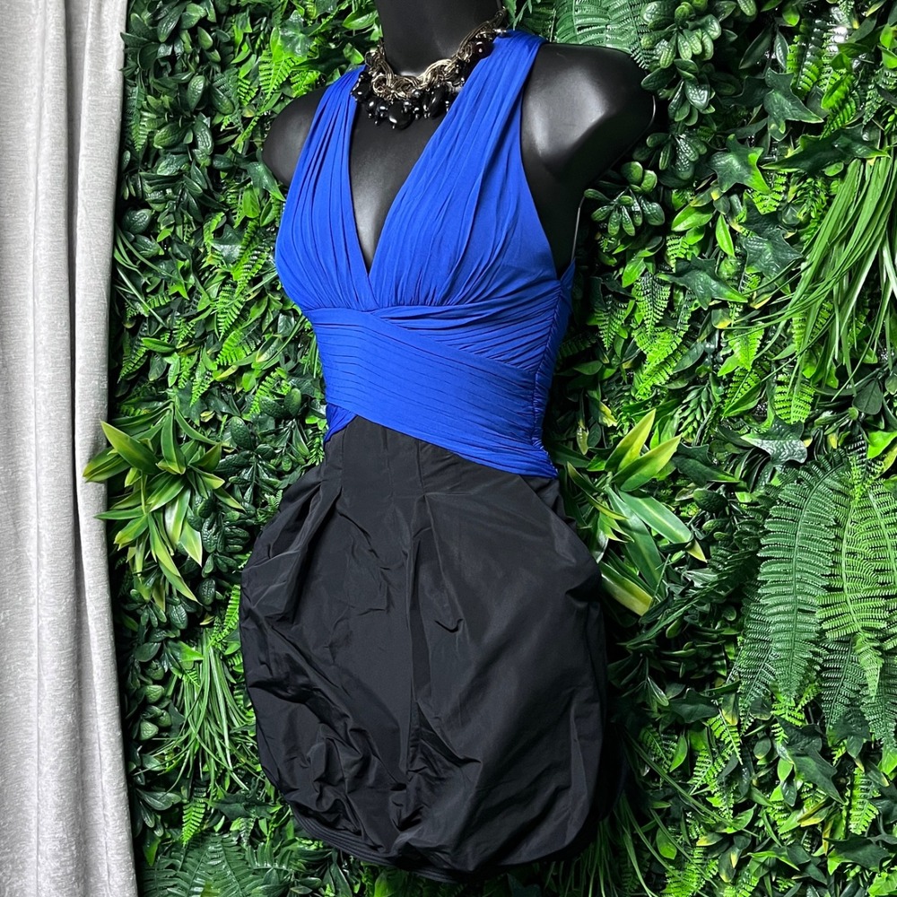 BCBGMAXAZRIA Party Dress XXS Black Blue Blue Cocktail Criss Cross Back 2891